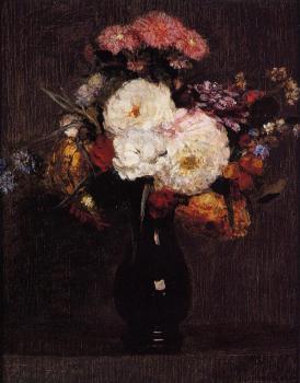 Henri Fantin-Latour : Dahlias, Queens Daisies, Roses and Corn Flowers